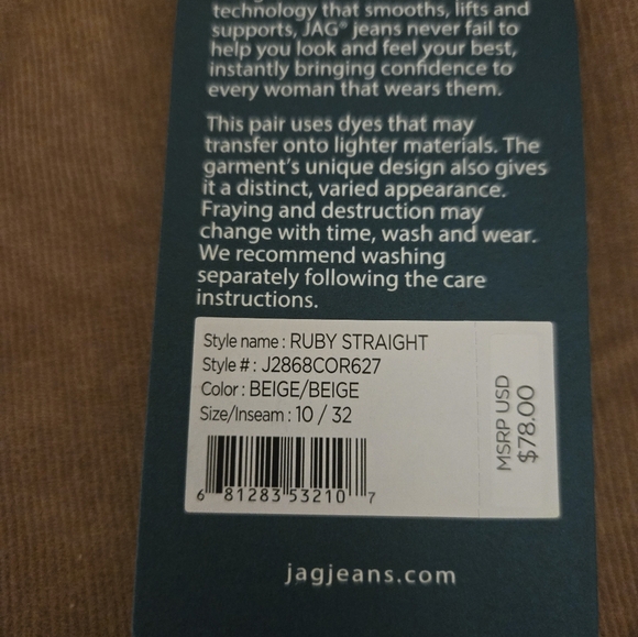 NEW Jag Ruby Corduroy Size 10 (32x32) Midrise - Picture 3 of 8